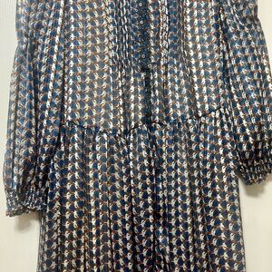 Zara Blue and Brown Geometric Long Sleeve Dress